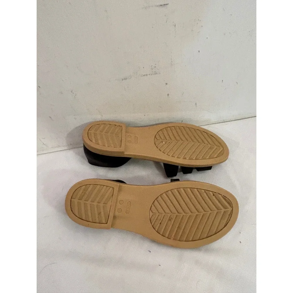 Crocs Tulum Open Toe Sandals Size 9 Black Tan Strappy Comfort Womens